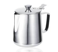 Pichet à lait avec couvercle, 600 ml/1000 ml, Pichet Lait Inox, Tasse de Lait Mousse En Acier Inoxydable, tasse à mousser le lait avec poignée pour café au lait (600ML)