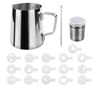 Pichet à Lait en Acier Inoxydable 304 avec Repère de Mesure, aiguille Latte Art et pochoirs，Milk Jug Pichet à Mousse pour la préparation de café, cappuccino