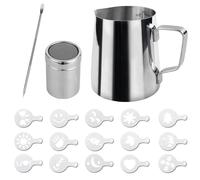 Pichet à lait en acier inoxydable de 350 ml avec indicateur de mesure, accessoires barista, carafe à café crème lait, mousseur à lait en acier inoxydable, stylo à latte, pochoir à cappuccino