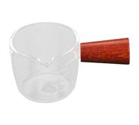 Pichet à Lait en Verre avec Anse Bois, Bec Précis, Chauffe Directe | Tasse à Mesurer pour Crème et Pudding, Surface Lisse, Style Élégant, Usage la Cuisine