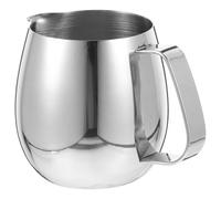 Pichet à Lait Inox 300ml à Mousser, Poignée Antidérapante, Bec Verseur | Acier Inoxydable Épais, Forme Ronde Tambour, pour Lait et Crème, Usage Espresso à Maison