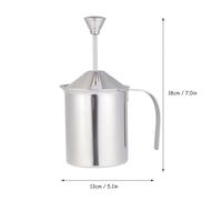 Pichet à Lait Manuel en Acier Inoxydable 400ml pour Café | Double Filtre, Couvercle Intégré et Pompe à Main, Usage Maison ou Comptoir, Finition Argentée Polie