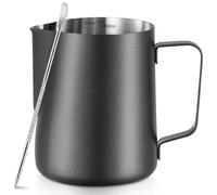 Pichet à lait moussant en acier inoxydable de 600 ml avec stylo Latte Art, avec mesures internes, pour cappuccino, expresso et plus encore-Noir