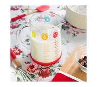 Pebbly - Pichet mesureur 1 L en verre, base silicone antidérapante, 4 mesures
