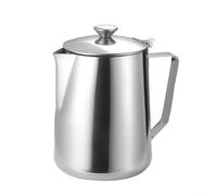 Pichet à mousse de lait avec couvercle, en acier inoxydable, convient pour faire mousser le lait pour expresso, cappuccino ou latte avec prise en main confortable (1000 ml)