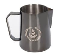 Pichet à mousse de lait, cruche à mousse de café en acier inoxydable avec bec étroit pour l’art du latte, tasse à mousse de 450 ml pour un usage domestique en café et chez le baris (Argent Noir)