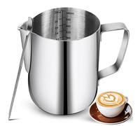 Pichet à mousser le lait en acier inoxydable 304 - à mousse de lait de 600 ml - à expresso - Accessoire de machine à expresso avec stylo Art déco pour cappuccino-Argenté