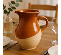 Pichet artisanal en terre cuite semi-émaillée style rustique fait à la main - eau, vin - design bicolore hauteur 22 cm 2307251101