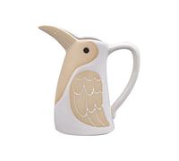 Pichet, carafe ou vase oiseau en grès blanc et beige