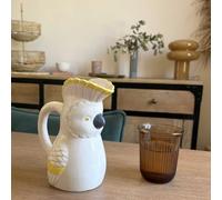 Pichet, carafe ou vase perruche en grès jaune et blanc