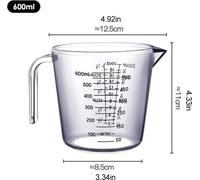 Pichet de mesure en plastique 600ml Grand gobelet de mesure Pots gradués Pots de mesure pour eau froide Glace Thé Jus Bière Lait