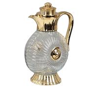 Pichet D'eau Froide en Verre Arabe 1,8 L avec Couvercle Décoratif | Grosse Carafe de Table pour Maison et Fêtes, Base Stable, Large Ouverture, Nettoyage à Main Facile