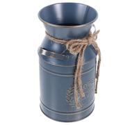 Pichet Décoratif Bleu en Métal Galvanisé à Deux Anses Style Rustique | Fleurs Séchées, Plantes en Pot, Salon ou Rebord de Fenêtre, Finition Patinée Vintage, Seau Pratique