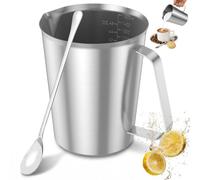Pichet doseur de 1,5 l en acier inoxydable avec marquage oz et ml, poignée pour maison, cuisine, restaurant, bar, magasin de thé, café, point de réunion (argenté, 1500 ml)