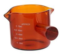 Pichet Doseur en Verre et Bois 75ml Marron, Mesure Précise | Visibilité Claire du Contenu, Graduations Nettes, pour Lait Mousseux, Beurre Fondu, Thé et Service