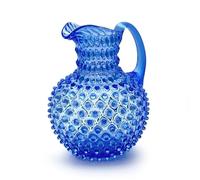 Pichet en cristal soufflé à la bouche - 2 l - Carafe en verre fabriquée à la main pour boissons chaudes et froides - Carafe en verre - Carafe à eau - Vase à fleurs - Vase (bleu)