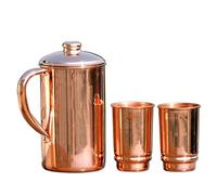 Pichet en cuivre et 2 gobelets pour la santé ayurveda | Carafe à eau en cuivre pur avec 2 gobelets en cuivre