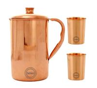 Pichet en cuivre fait main avec 2 tasses de verre pour les bienfaits de l'Ayurveda pour la santé Pichet traditionnel en cuivre pour boire 1,5 L 50,7 oz