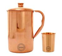 Pichet en cuivre fait main pour eau potable avec 1 tasse de verre pour les bienfaits de l'Ayurveda Pichet traditionnel en cuivre pour boire 1,5 L 50,7 oz