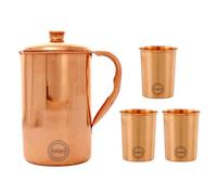 Pichet en cuivre fait main pour eau potable avec verre de 4 tasses pour les bienfaits de l'Ayurveda Pichet traditionnel en cuivre pour boire 1,5 L 50,7 oz