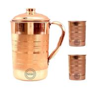 Pichet en cuivre pur avec 2 gobelets pour les bienfaits ayurvédiques pour la santé Pichet à eau en cuivre artisanal de 1,5 litre avec 2 tasses