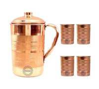 Pichet en cuivre pur avec 4 gobelets pour les bienfaits ayurvédiques pour la santé Pichet à eau en cuivre artisanal de 1,5 litre avec 4 tasses