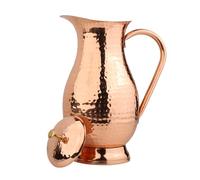 Pichet en cuivre pur avec couvercle, grande carafe à eau martelée en cuivre massif, capacité 60 oz/1800 ml, carafe en cuivre pour la maison, les hôtels et les restaurants