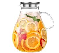 Pichet en verre avec couvercle, 3000 ml - Pichet à eau en verre avec ligne graduée précise, carafe d'eau chaude/froide, jus et thé glacé avec couvercle