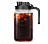 Pichet en verre avec couvercle rabattable et orifice verseur, couvercle à bec pour jus, lait, café, thé, limonade, boisson (noir)