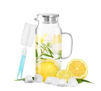 Pichet en verre borosilicate de 1,5 l avec couvercle pour thé glacé, eau chaude, boissons froides, vin, café, lait et jus. Carafe avec brosse à long manche