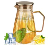 Pichet en verre,Bouteille verre 1,6l,Carafe en verre, Carafe en verre avec couvercle et bec verseur, Bouteille d'eau de diamant couleur ambre, Adaptée pour les boissons faites maison