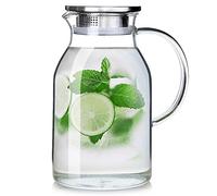 Pichet en verre de 2976,7 g avec couvercle et bec verseur - Pichet haute résistance à la chaleur pour eau chaude/froide et thé glacé (XL 3,0 l)