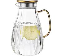 Pichet en verre de 2L avec couvercle,Cruche d'eau avec poignée en verre,Décoration pour la chambre,Carafe en verre d'eau de haute durabilité pour la glace