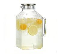 Pichet en verre étanche, grand à boisson, capacité de 3,8 L avec couvercle, style élégant avec un design clair, récipient à boisson en verre épais, pichet à jus de thé pour comptoir de cuisine