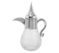 Pichet en Verre Vintage Moyen-oriental 0,43 L avec Couvercle et Poignée | Style Marocain Orné, Corps Transparent, Base Épaisse Stable, Bec Courbé, Ouverture Large, Tasses Assorties, Eau Fraîche