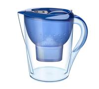 Pichet filtrant à Eau 3,5 L PP Système de Purification d'eau Filtre à Charbon Actif en 4 étapes Affichage des données Dure Six Mois, sans BPA(Blue 1 Pot 1 Core)