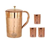 Pichet indien en cuivre pur avec verre à pied pour la guérison ayurvédique, capacité 1,5 litre