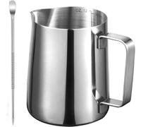 Pichet Inox 350ml, Pichet à Lait 12oz en Acier Inoxydable 304 avec Graduation Intégrée & stylo, Idéal pour Espresso, Cappuccino, Latte Art, Café Maison, Formation Barista (350 ml + Stylo)