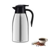 Pichet Isotherme 2L Thermos café 304 Acier Inoxydable Double-Wall Vacuum Isolé thermos 2L avec Poignée et Bec Café Pot Thermos pour Eau Chaud au Bureau Hôtel et Restaurant (argent)