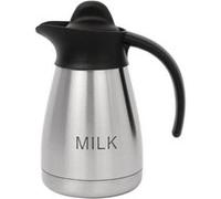 Olympia Pichet isotherme avec inscription "Milk" et couvercle à vis 500 ml/ 17oz, en acier inoxydable avec dessus noir, isolé pour rester frais plus longtemps, CL371