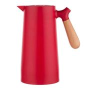 Pichet Isotherme Bouteille 1L Sous Vide Isolé, Carafe à Café Thermique Pour Le Thé Café Chaud Et Froid, Avec Simple Bouton Poussoir De Sécurité, Manche En Bois, Pour Hôtel Bureau Domicile(Red)