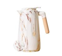 Pichet Isotherme Thermos Sous Vide Isolé, Carafe À Café Thermique, Affichage Intelligent De La Température, Avec Manche En Bois, Pour La Maison Bureau Hôtel (Marbre Blanc,1000ml)
