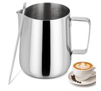 Pichet lait inox - Pot a lait inox - Pot a lait - 350ml - avec échelle graduée - accompagné d'un stylo pour latte art - idéal pour préparer des cappuccinos, des lattes et des espressos - argent