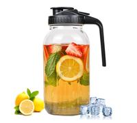 Pichet Mason en verre de 1,8 l avec couvercle hermétique et poignée - Large ouverture, anti-fuite, idéal pour le thé au soleil, l'infusion froide, la limonade, le café glacé, le lait et l'eau (noir)