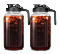 Pichet Mason Jar 64oz 2PCS Pichet à jus en verre anti-fuite avec couvercle et bec, pot Mason à large ouverture froid pour liquides, thé glacé, jus, café, lait maternel