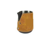 Pichet Pour Faire Mousser Le Lait Tasse à café Latte de 450ML, réservoir lait en acier inoxydable, bouche pointue, tasse mousse épaisse, étui cuir, outil Barista(Black)