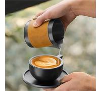 Pichet Pour Faire Mousser Le Lait Tasse à café Latte en acier inoxydable, 2 pièces, étui cuir, bouche pointue, tasse mousse de lait épaissie, réservoir fleurs, outils Barista(Silver-450ml)