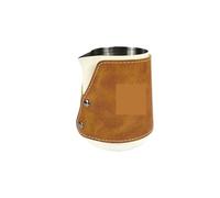Pichet Pour Faire Mousser Le Lait Tasse à café Latte en acier inoxydable, 2 pièces, étui cuir, bouche pointue, tasse mousse de lait épaissie, réservoir fleurs, outils Barista(White-450ml)