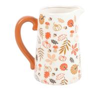 Pichet rustique en céramique pour fleurs d'automne : décor saisonnier avec motif feuilles et citrouilles - Parfait pour les thèmes de récolte - Améliorez vos fleurs d'automne