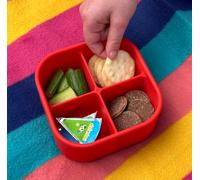 Pick Box Boîte à goûter carrée en silicone à 4 compartiments | Anti-chute et anti-fuite | Boîte à goûter pour enfants (rouge et rose)